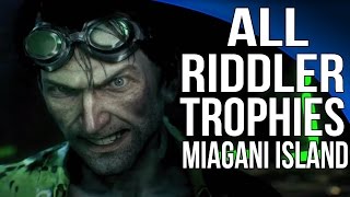 Batman Arkham Knight  All Riddler Trophies  Miagani Island [upl. by Schofield391]