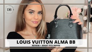 LOUIS VUITTON ALMA BB EPI NOIR  REVIEW amp WHATS IN MY BAG  DILARA BOSAK [upl. by Arreip602]