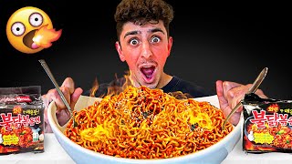 Eating the Worlds SPICIEST Noodles  Korean Noodle Challenge [upl. by Avivah]