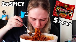 Korean 2x Spicy Fire Noodle Challenge [upl. by Akinnej]