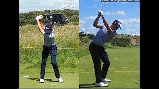 Justin Thomas golf swing  Long Iron faceon amp downtheline July 2017 [upl. by Enitsud]