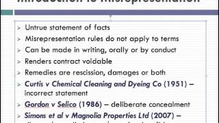 Misrepresentation Lecture 1 of 4 [upl. by Odnomor320]