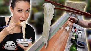 DIY Japanese 🇯🇵 Bamboo NOODLE SLIDE 🍜 Nagashi Somen Recipe [upl. by Jervis]